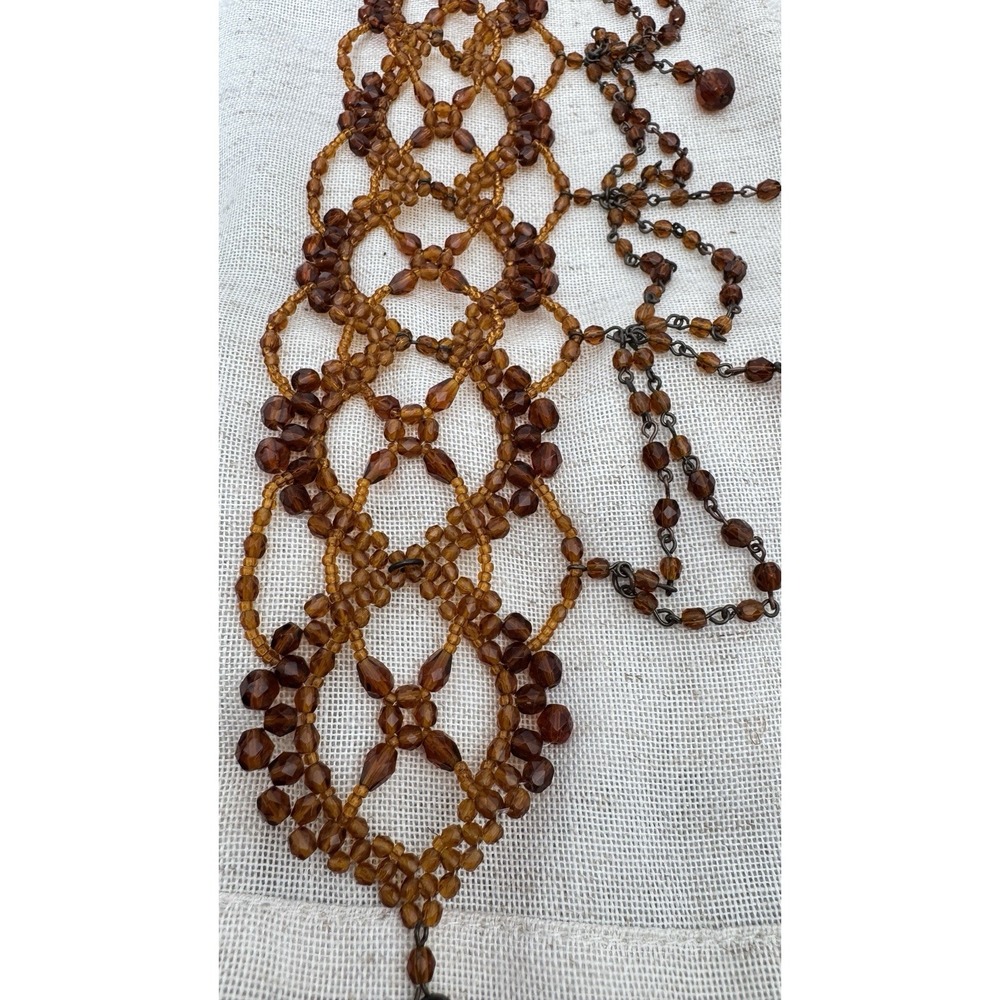 Vintage Victorian Style Gothic Amber Glass Beaded Festoon Collar Choker Necklace - Picture 8 of 15